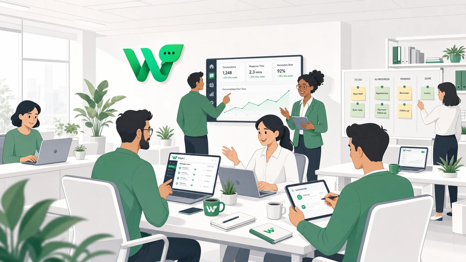 Waplix product and support team collaborating in a bright modern office