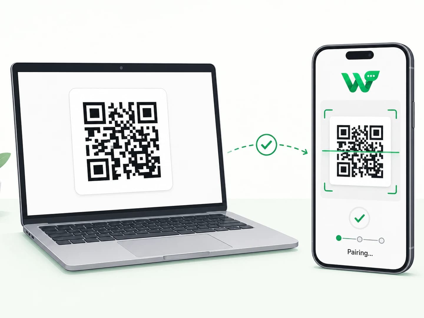 Laptop and phone completing Waplix QR code pairing